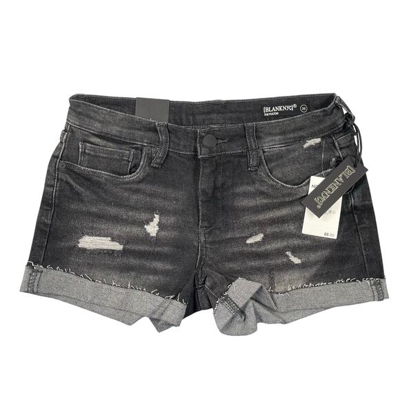 Blank NYC Shorts Womens 26 Black Denim Jean Distressed Roll Up Cuffed Fulton - Picture 1 of 10